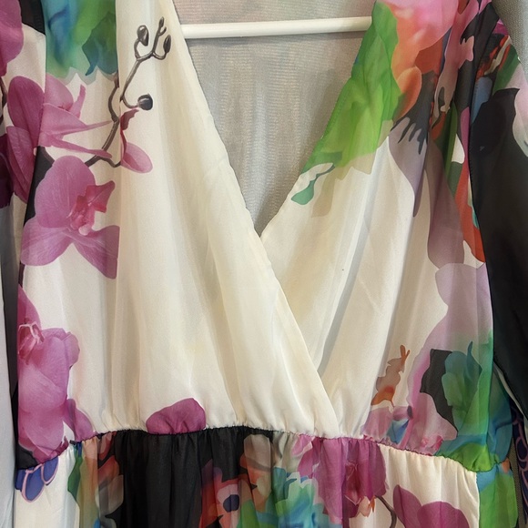 Elegant Floral Long Sleeve Dress - Multicolor - Picture 3 of 7